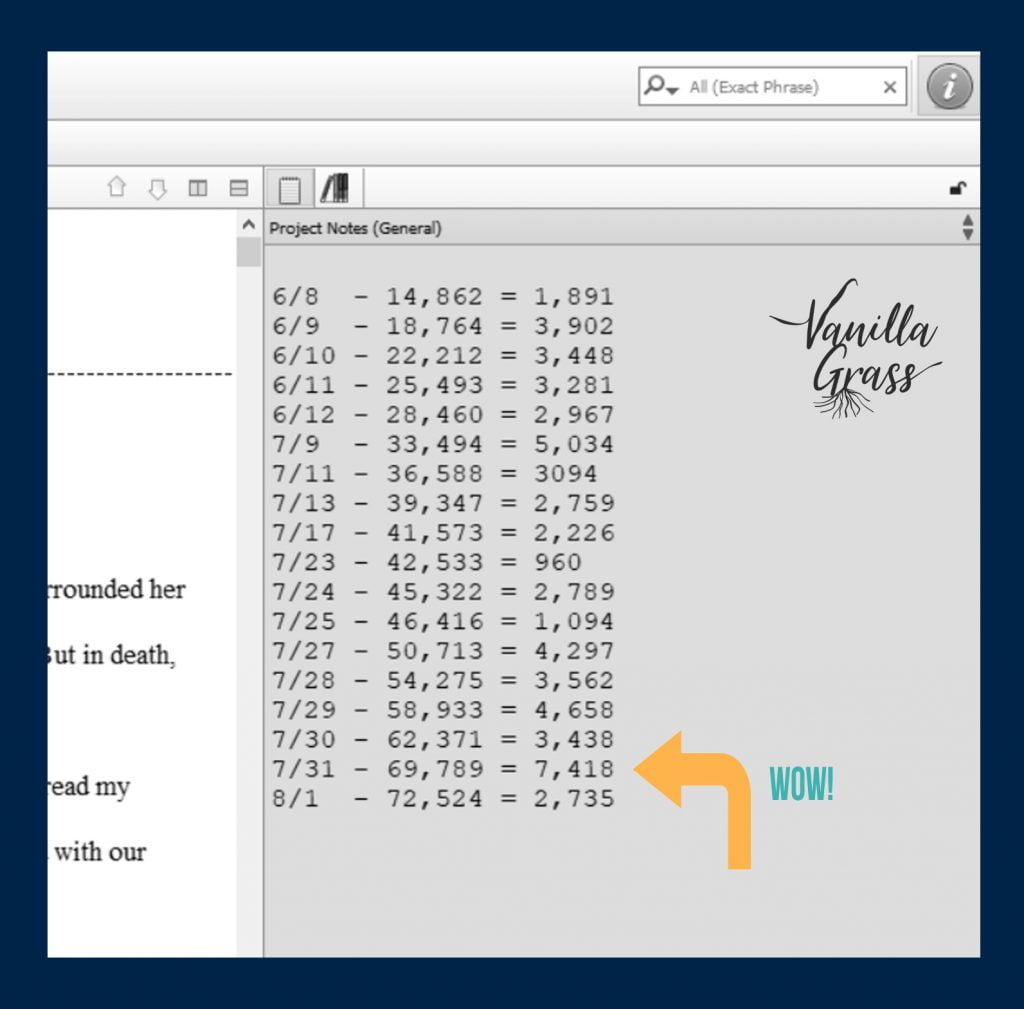 An example of keeping track of daily word counts as writers.