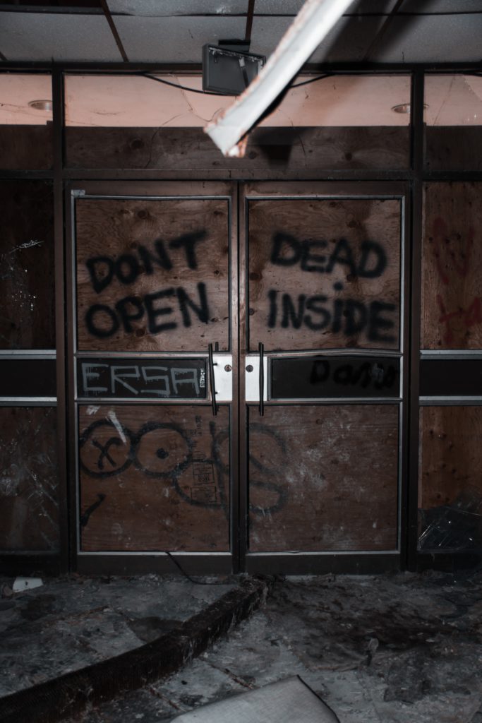 A picture with the words "don't open. dead inside" to remind readers to stop and check their story elements before continuing.