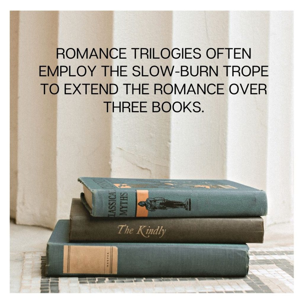 To show how trilogy romances differ than one-off romances: slow-burn trope
